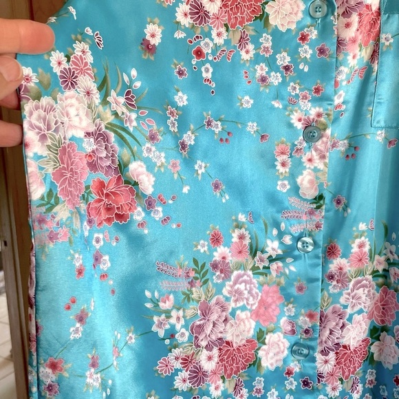 ALEXANDER DEL ROSSA Satin Nightshirt M Floral Long Sleeve Sleepwear - Picture 3 of 11